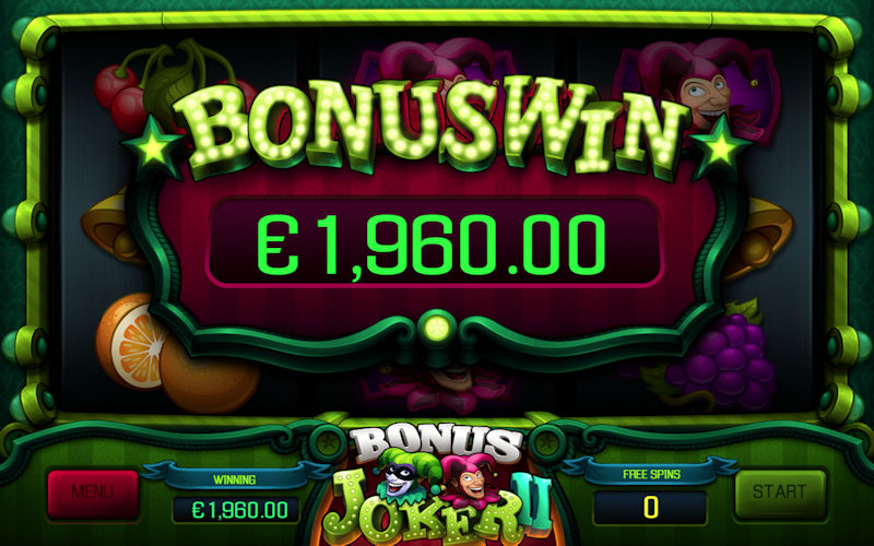 Bonus Joker 2, výhra z bonusové hry