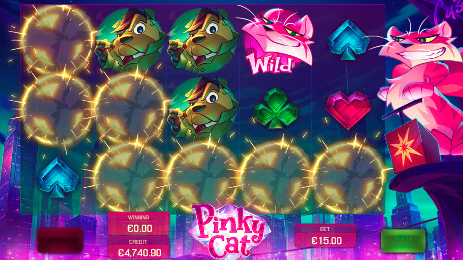 Automat Pinky Cat – Zmizení symbolů, kaskádový efekt